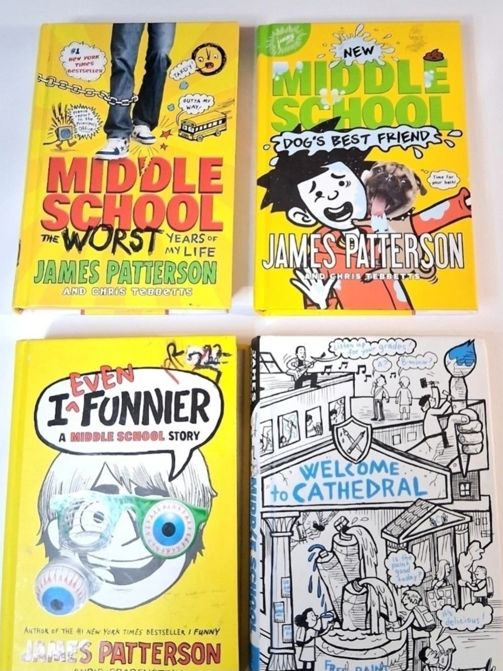 Lot of 4 James Patterson Hardcover Childrenโs Books, Middle School, I Funny,